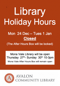 avalon library holiday hours