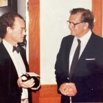 Craig Boaden makes presentation to ACL Patron Morris West at ACL Official Opening 28 Oct 1983