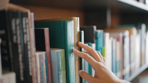 row of books in library